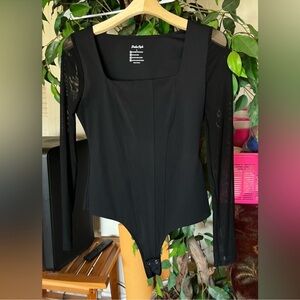 Black Asymmetrical Bustier Bodysuit